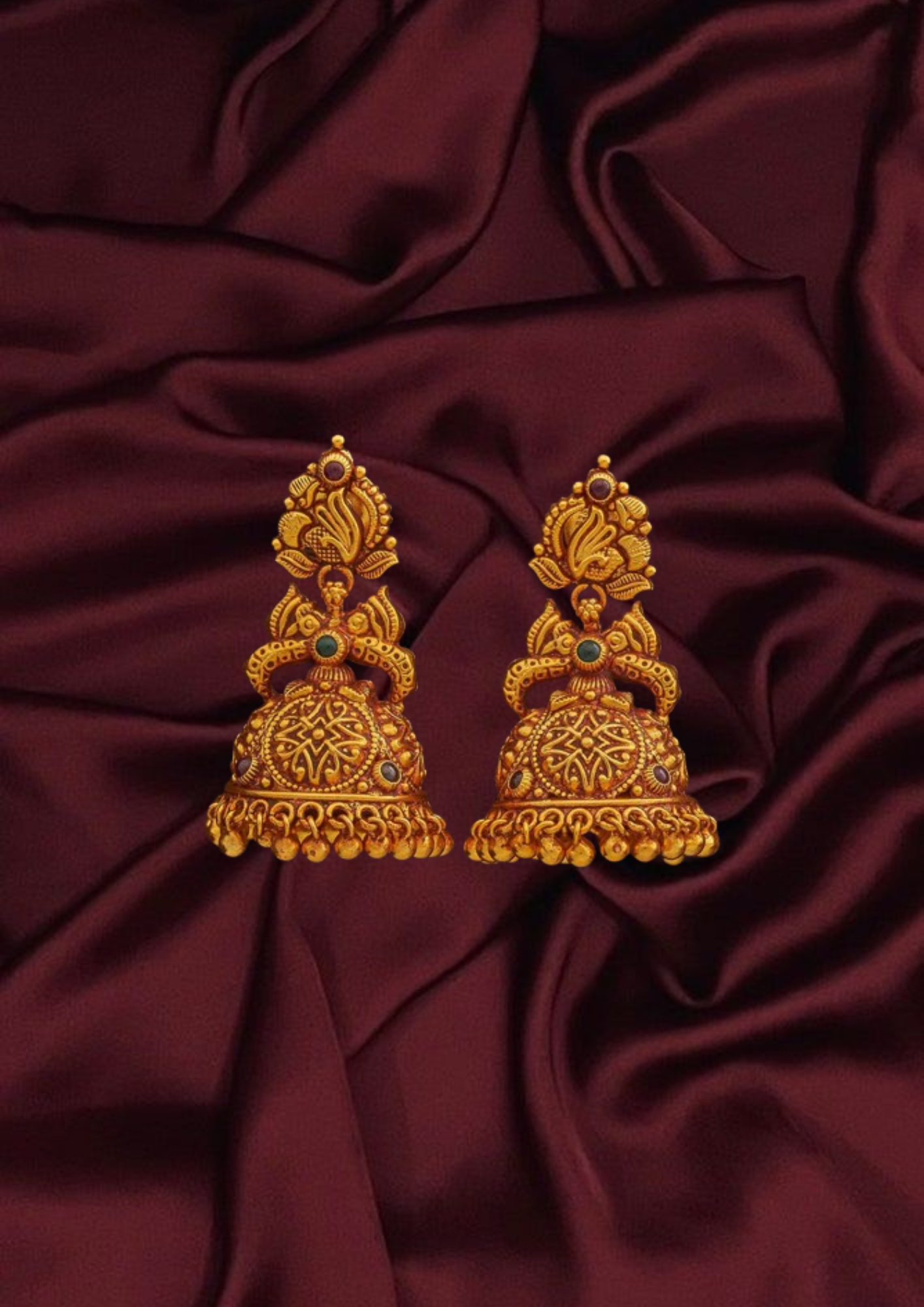 Regal Silver Temple Earrings with Gold and Gemstone